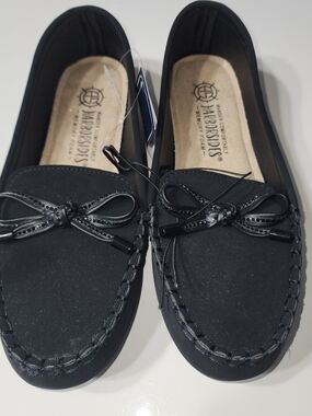 Harborsides Women's Black Moccasin Flats Suede Like Texture